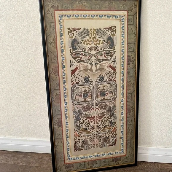 Vintage Chinese Silk Embroidery Panel 26x13
