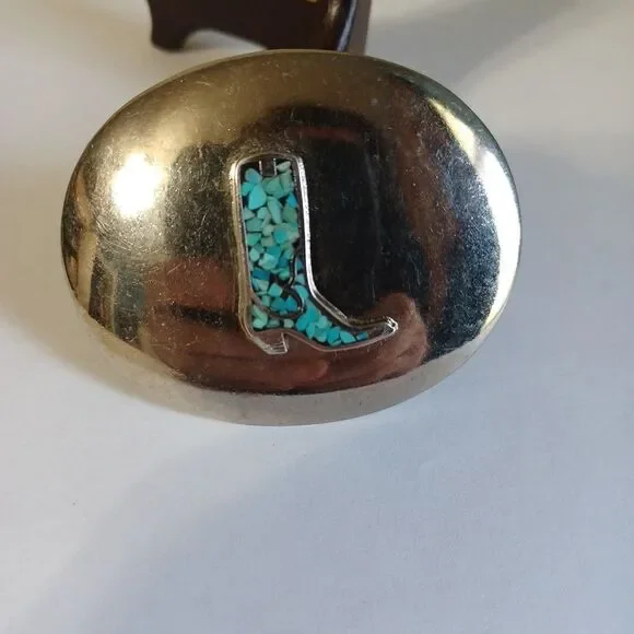 Cowboy Boot Native American Indian Faux Turquoise Inlay Belt Buckle Zuni Tribe