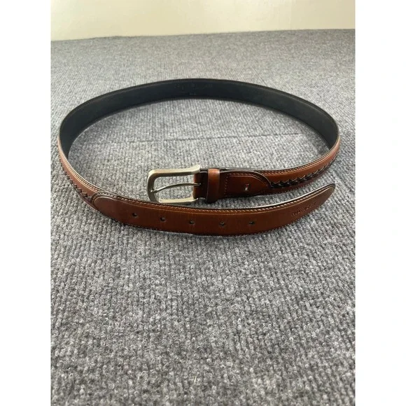 Tommy Hilfiger Mens Brown Braided Inlay Synthetic Leather Belt Size 38/95