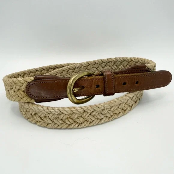 Brooks Brothers Braided Jute Rope Leather Belt Mens 38 Nautical Preppy Classic