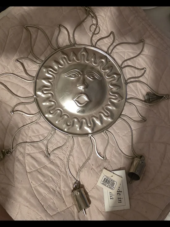 Metallic Silver Sun Wall Decor with Wind Chimes