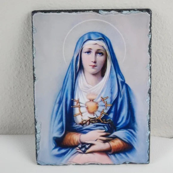 Our Lady of Sorrows Seven Sorrows of Mary Slate Plaque Conde Christian Decor