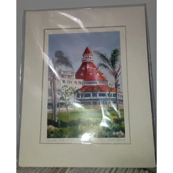 Vintage Art Print: Hotel Del Coronado by Carol Lorsch - Matted in Plastic Sleeve
