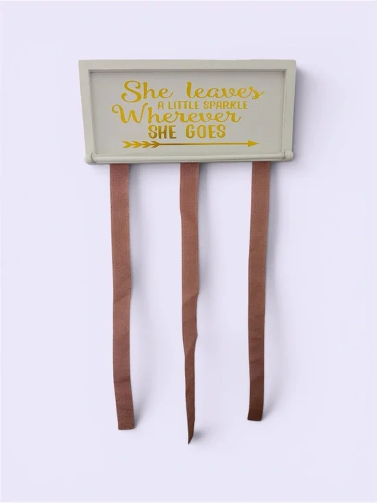 Decorative Wall Sign with Pink Ribbon Hangers - She Leaves a Little Sparkle