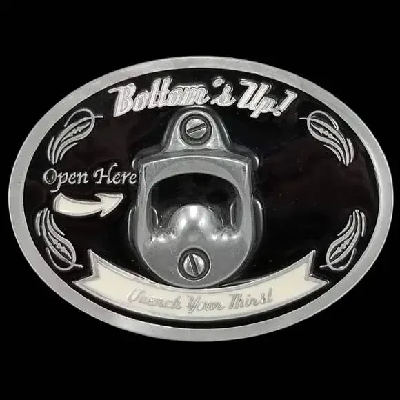 Belt‎ Buckle Bottle Opener Bottom's Up Quench Your Thirst Novelty Beer Drinking