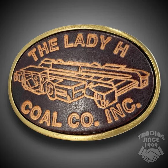 Vintage Belt Buckle Tooled‎ Leather On Brass The Lady H Coal Co. Inc. Gift