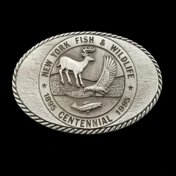 New York Fish and Wildlife Centennial 1995 Belt Buckle Sid Bell Originals Pewter