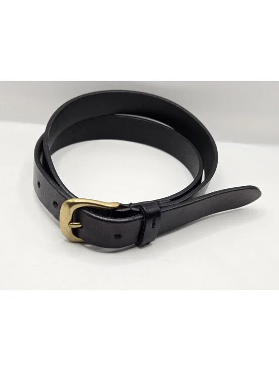 Eddie Bauer Leather Belt 32 Brass Buckle Black Vtg Made in Italy