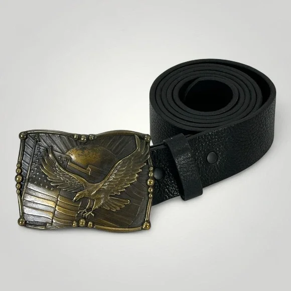 Justin Belt Mens Size 40‎ Black Top Grain Leather Eagle Flag Western USA