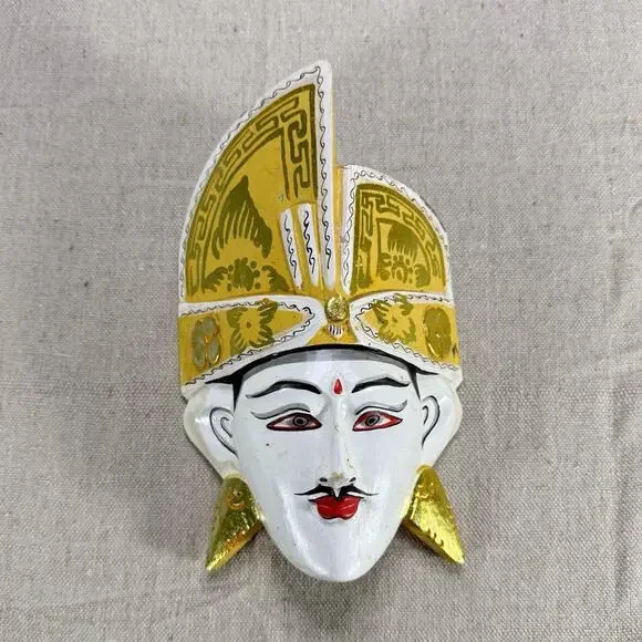 Vintage Balinese Hand Carved Wood Wall Mask Hand Painted Traditional Ceremonial