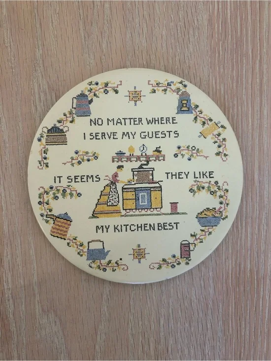 Vintage Cream Kitchen Cross-Stitch Wall Plaque with Multicolor Accents
