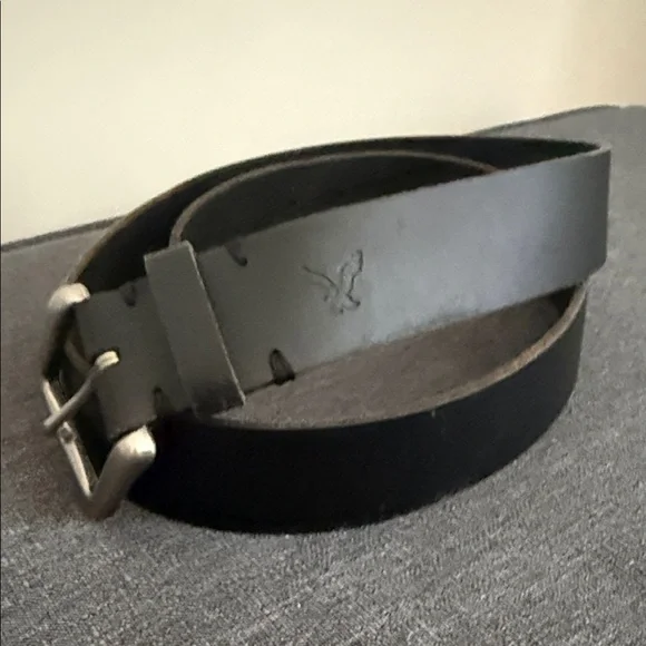 American Eagle Outfitters Black Leather Belt with Embossed Eagle