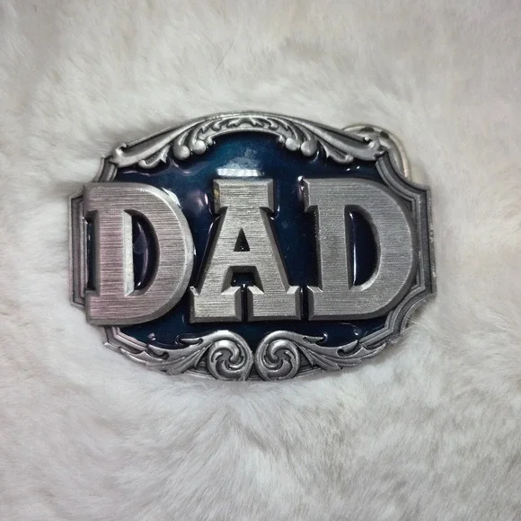 Vintage 1987 Siskiyou Buckle Co DAD Pewter Belt Buckle Blue Enamel USA Made M-50