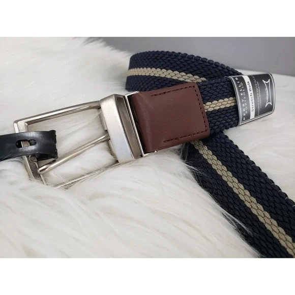 NEW SIZE 30 REVERSIBLE Perry Ellis Mens Canvas BLACK BLUE STretch belt golf prep