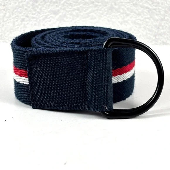 Tommy‎ Hilfiger Web Belt Mens 46 Navy Blue D-Ring Canvas Stripe Logo