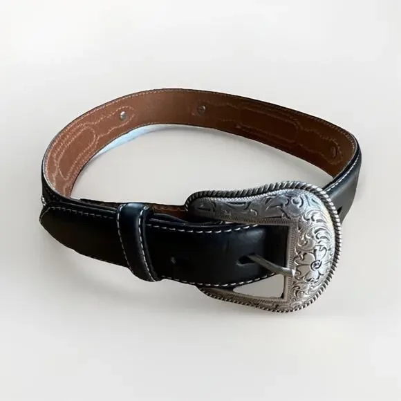 Nocona size‎ 22 Adjustable Western Belt Silver Buckle Black Brown