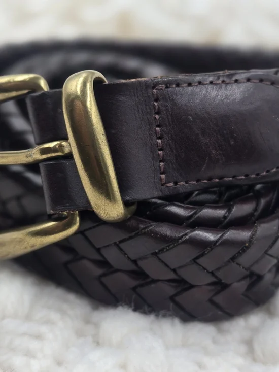 Men's Braided Leather Belt in Dark Brown Size 36