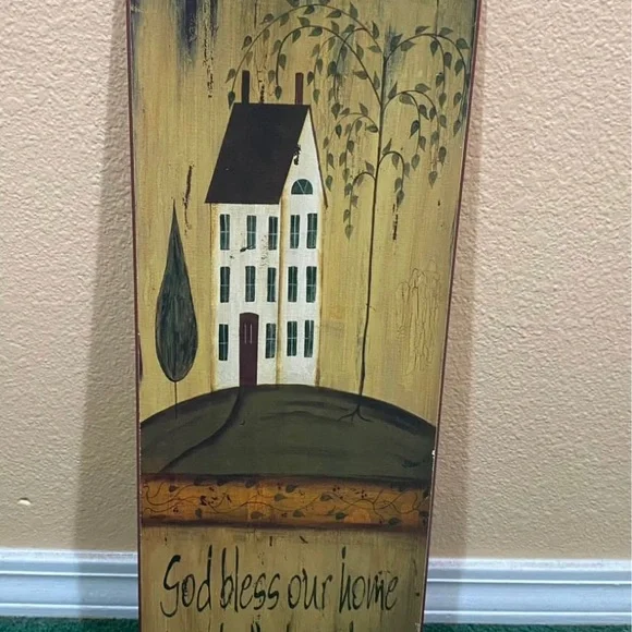 Rustic Green & Cream 'God Bless Our Home' Wall Decor