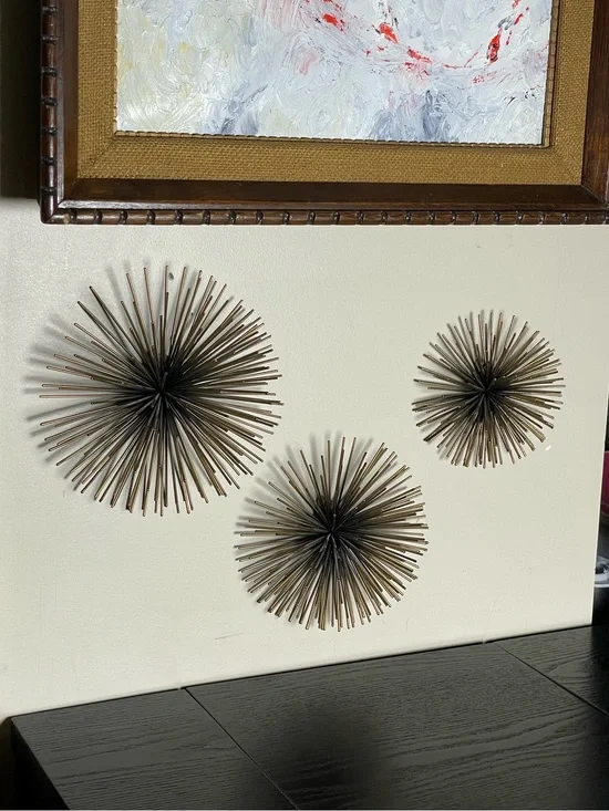 Metal Starburst Mid Century Modern Wall Sculptures - Bronze Set of 3