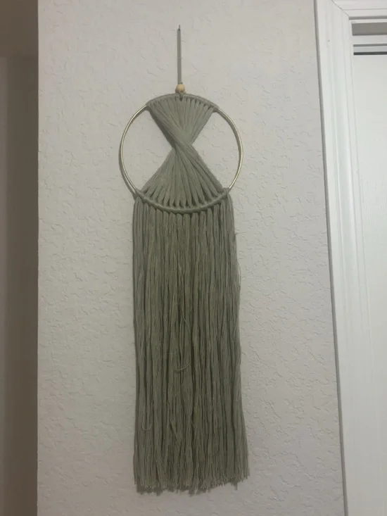 Handmade Macramé Wall Hanging in Sage Green with Brass Hoop