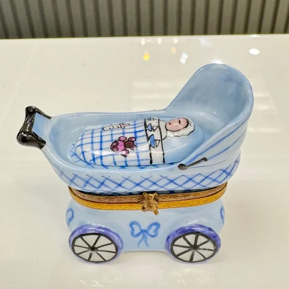 Limoges France Porcelain Baby Carriage Trinket Box