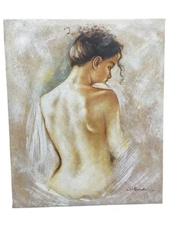 EXQUISITE LADY IN NUDE WITH DRAPE EMBELLISHED TEXTURIZED GICLEE STRETCHED CANVAS