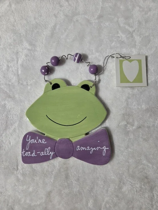 Cheerful Green Frog Wall Décor with Purple Bow