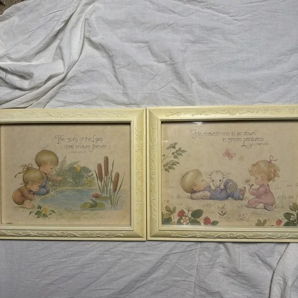 Vintage Set of 2 Homco DBGCI 1985 Nursery Art Psalms Hanging Art