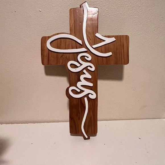 Vintage Wood Jesus Cross Wall Decor Brown Rustic Handmade Art‎ Faith Graceful