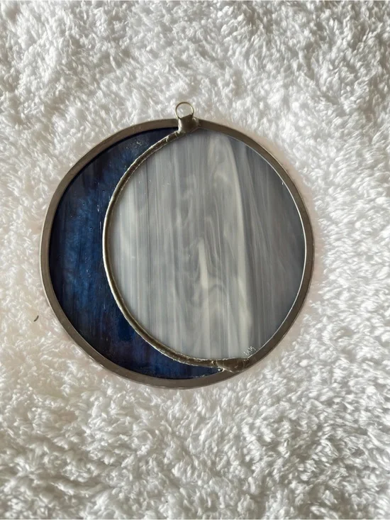 Artisan Blue & Gray Stained Glass Crescent Wall Hanging
