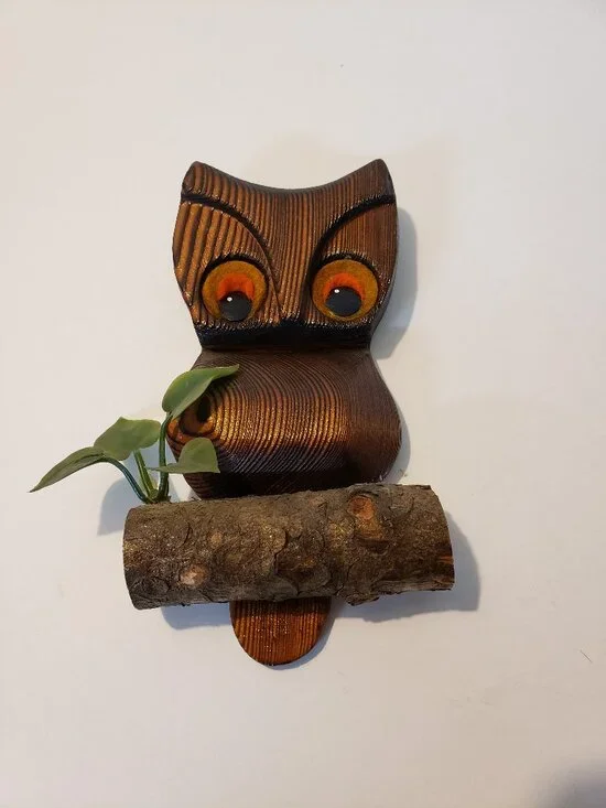 MCM Vintage Witco Japanese Cryptomeria Wood Owl Wall Art