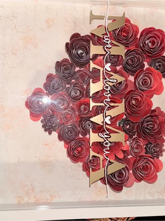 Love Heart Red Paper Rose Wall Art