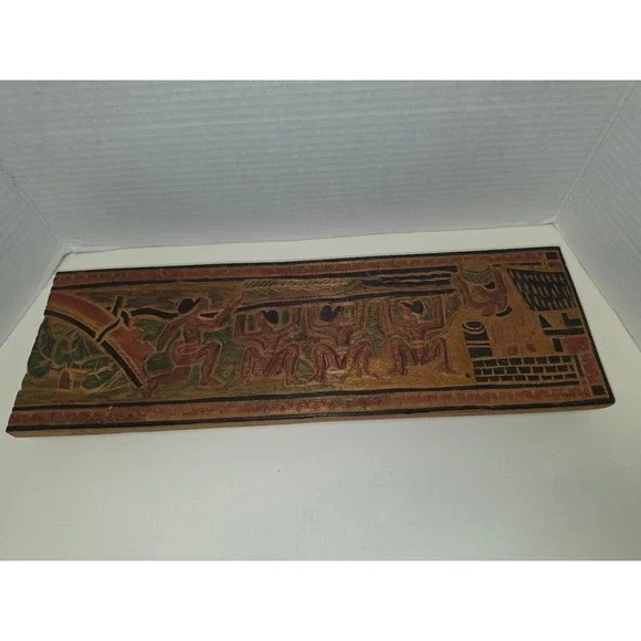 Vintage Storyboard hand-carved wooden wall panel folk art figures
