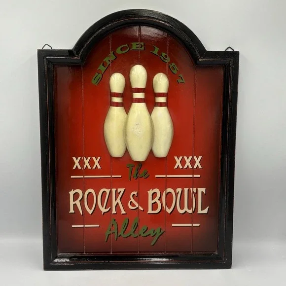 The Rock & Bowl Alley Plaque Wall Decor 2005 Pins Are 3D ~16