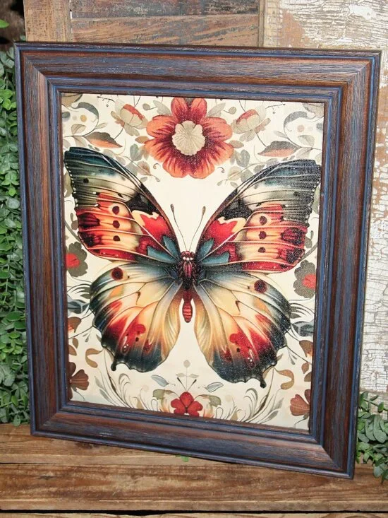 Ornate Eclectic Moody French Country BOHO Farmhouse Butterfly Floral Picture