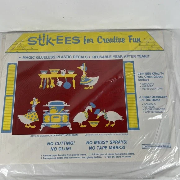 NIP 1987 Vintage STIK-EES COUNTRY GEESE  WINDOW CLINGS Cottagecore Grandmacore