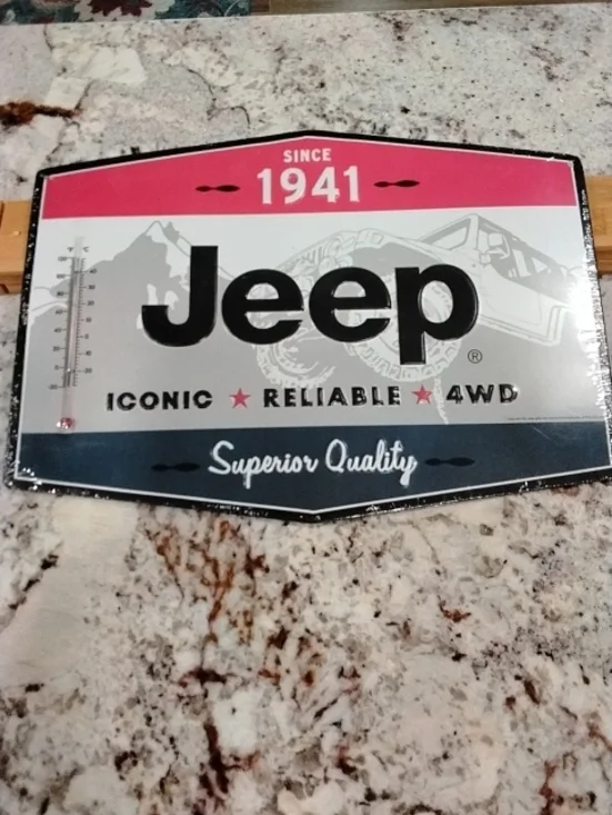 Jeep Black, Red & White Superior Quality Wall Sign W/ Built In Thermometer