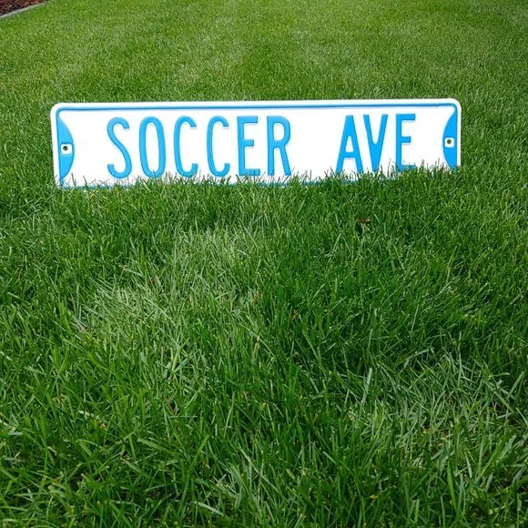 SOCCER AVE. Metal Street Sign - Blue & White - NEW!