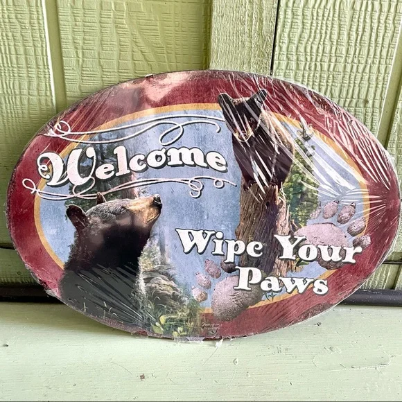 NEW Welcome Wipe Your Paws Bear Sign