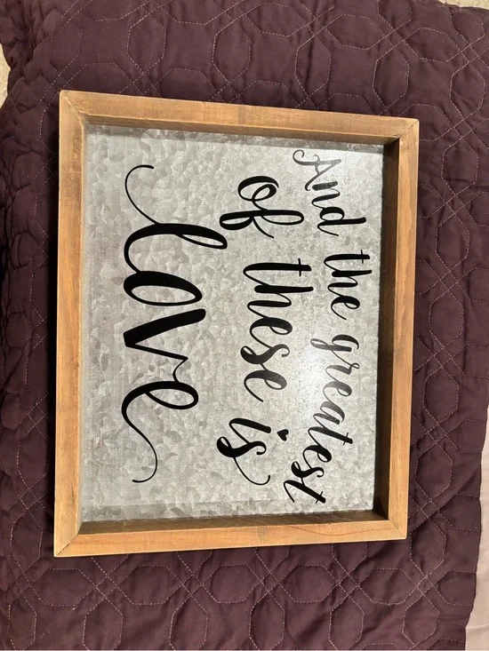 Hobby Lobby Wood-Framed Metal Wall Sign - Black on Silver