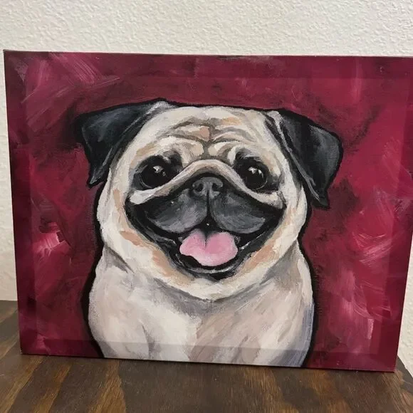 Pug Dog Smiling Stretched Canvas Wall Art
