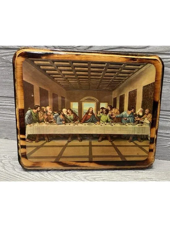 The Last Supper Wood Lacquered Wall Hanging Vintage Jesus Religious Picture