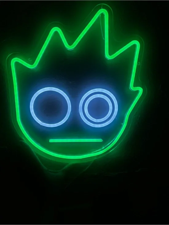 Neon Wall Art Sign - Green & Blue Spiky Face
