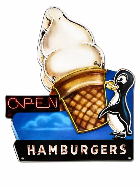 NEW Heavy Duty Steel Penguin Hamburgers Metal Sign