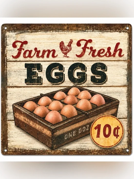 NEW Heavy Duty Steel Farm Fresh Eggs Metal Sign