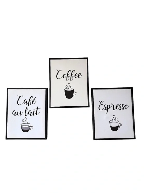 Coffee Lover's Wood Base Panels Set of 3 Modern m Minimalist Wall Art Prints