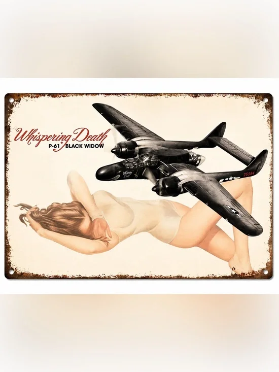 NEW Heavy Duty Steel Whispering Death P-61 Black Widow Metal Sign
