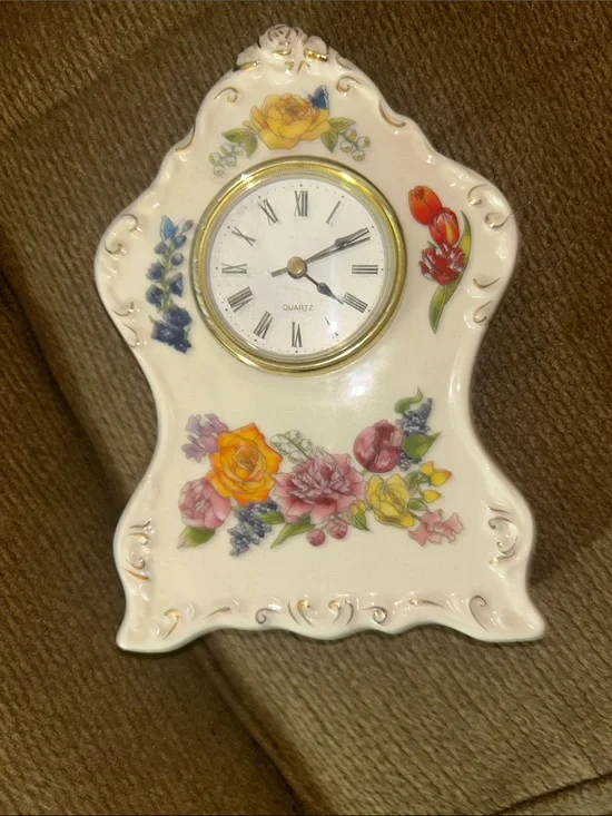 Avon Floral Porcelain Clock - White with Multicolor Flowers
