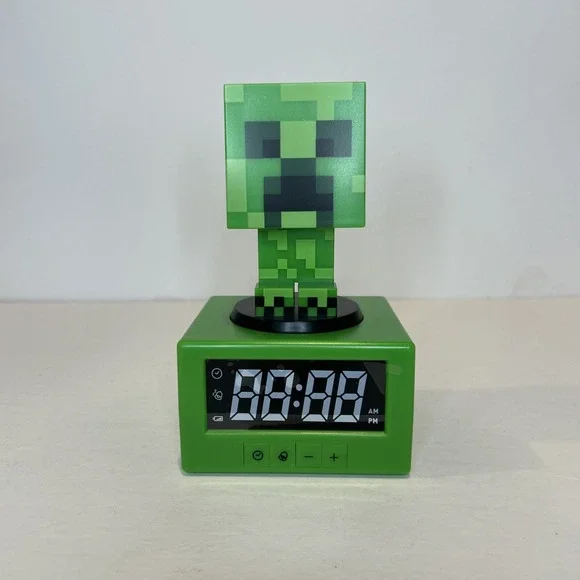 Minecraft Creeper Alarm Clock Green Digital Mojang Video Gamer Decor 6.3 In