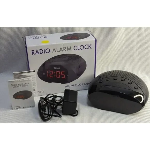 Tzumi AM/FM Radio Alarm Clock Black LED Digital Display 6696DG AC‎ Powered